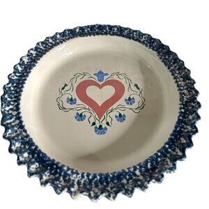 Country Classic Heart Deep Dish Pie Plate Vintage ABC Exclusive Ceramic Blue